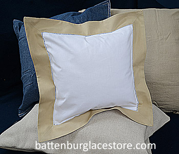 Square Pillow Sham. White with SAFARI-TAUPE color border 12 SQ - Click Image to Close